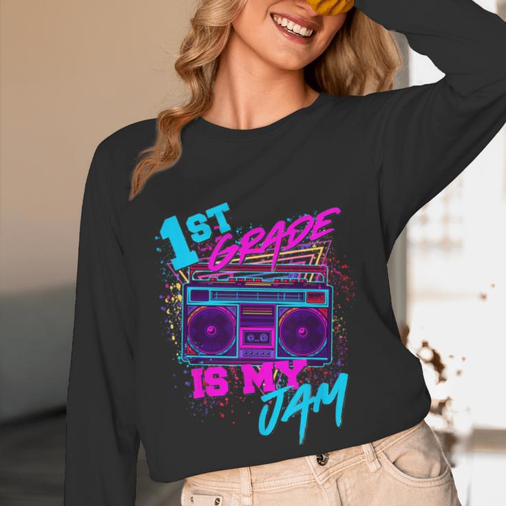 1st Grade Is My Jam Vintage 80s 80's Teacher Student Retro Women Long Sleeve T-Shirt, novelty gifts, funny gifts