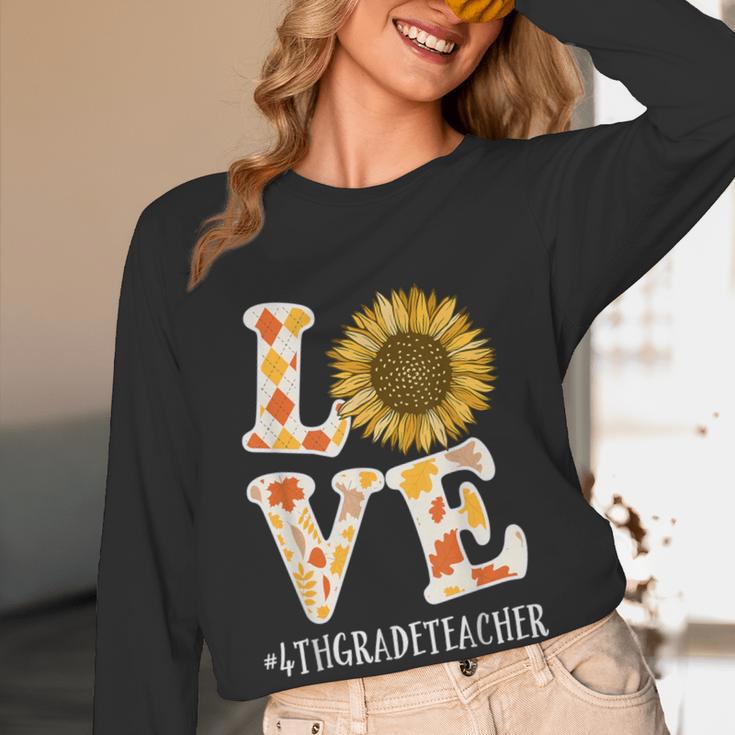 4th Grade Teacher Love Autumn Fall Sunflower Appreciation Women Long Sleeve T-Shirt, novelty gifts, funny gifts