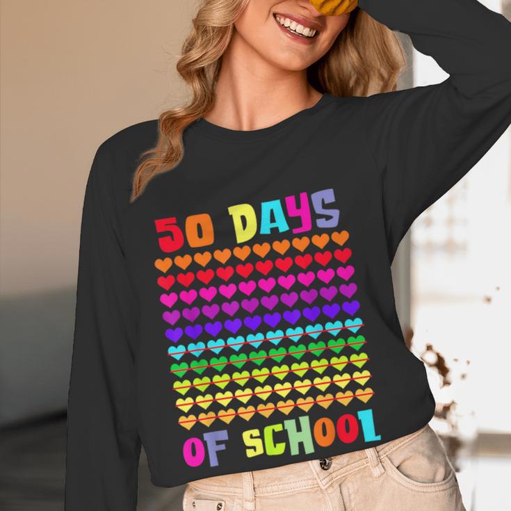 50 Days Of School Hearts Teacher Happy 50th Day Of School Women Long Sleeve T-Shirt, novelty gifts, funny gifts