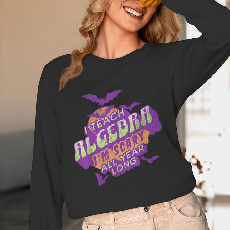 Algebra Teacher Halloween Spooky Ghost Math Mathematics Grad Women Long Sleeve T-Shirt, novelty gifts, funny gifts