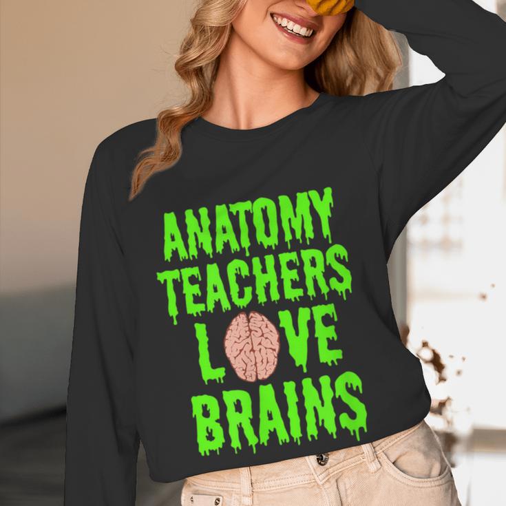 Anatomy Teachers Love Brains Halloween Teacher Costume Shirt Women Long Sleeve T-Shirt, novelty gifts, funny gifts