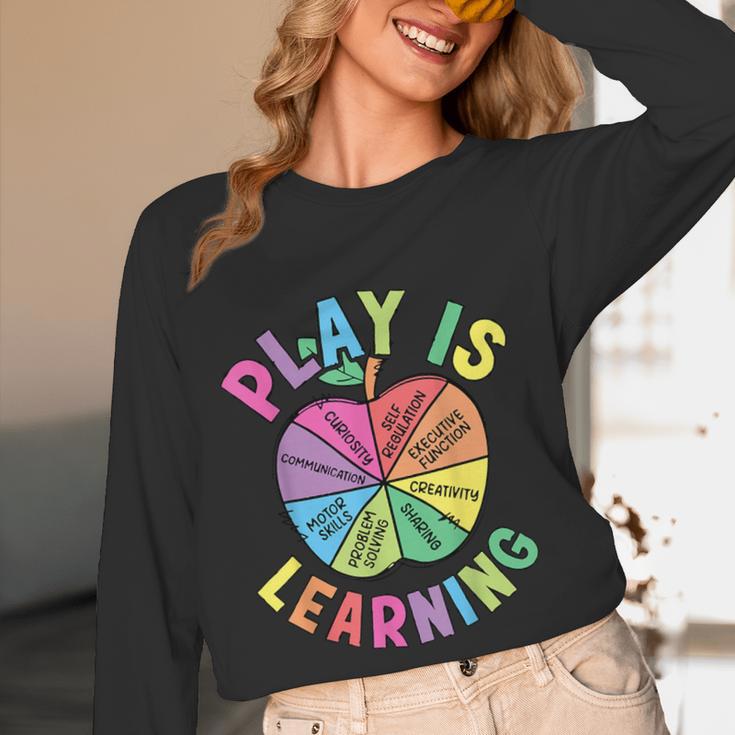 Apple Retro Play Is Learning Kindergarten Teacher Daycare Women Long Sleeve T-Shirt, novelty gifts, funny gifts Apple Retro Play Is Learning Kindergarten Teacher Daycare Women Long Sleeve T-Shirt, novelty gifts, funny gifts