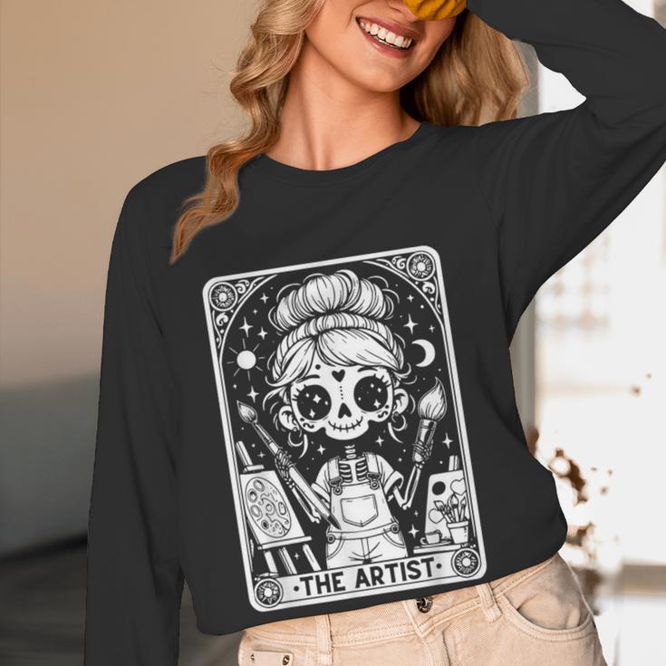 Artist Tarot Card Skeleton Painter Art Teacher Witchy Women Long Sleeve T-Shirt, novelty gifts, funny gifts