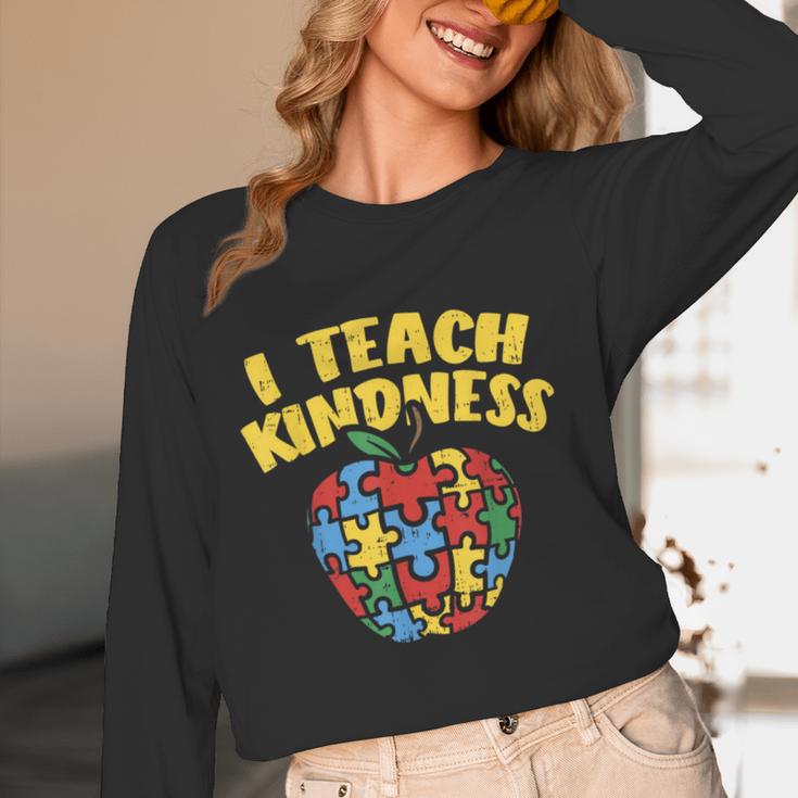 Autism Teacher Shirt I Teach Kindness Apple Puzzle Awareness Women Long Sleeve T-Shirt, novelty gifts, funny gifts
