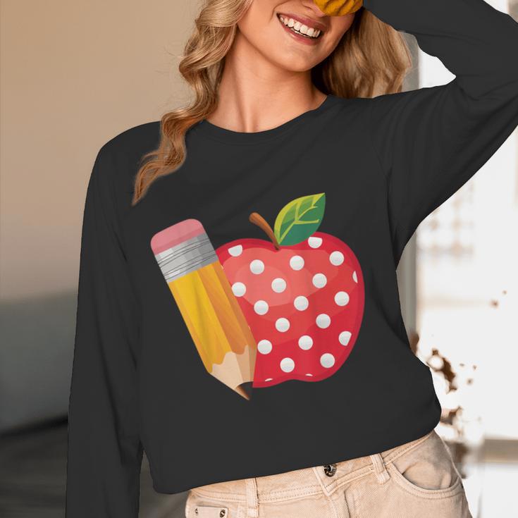 Back To School Pencil And Apple Teacher Student Women Long Sleeve T-Shirt, novelty gifts, funny gifts