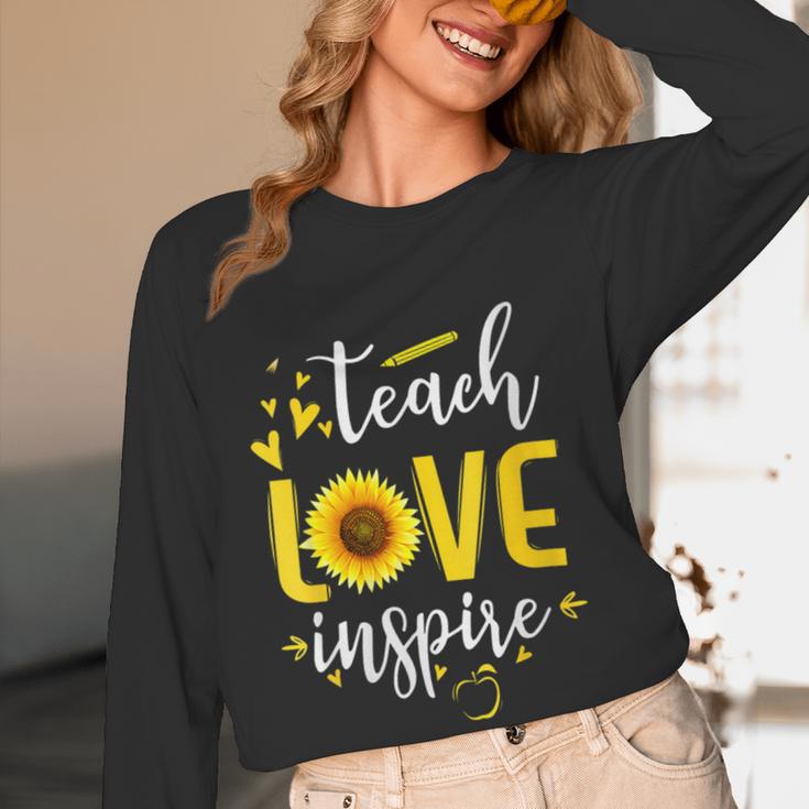 Back To School Teach Love And Inspire Teacher Sunflower Women Long Sleeve T-Shirt, novelty gifts, funny gifts Back To School Teach Love And Inspire Teacher Sunflower Women Long Sleeve T-Shirt, novelty gifts, funny gifts