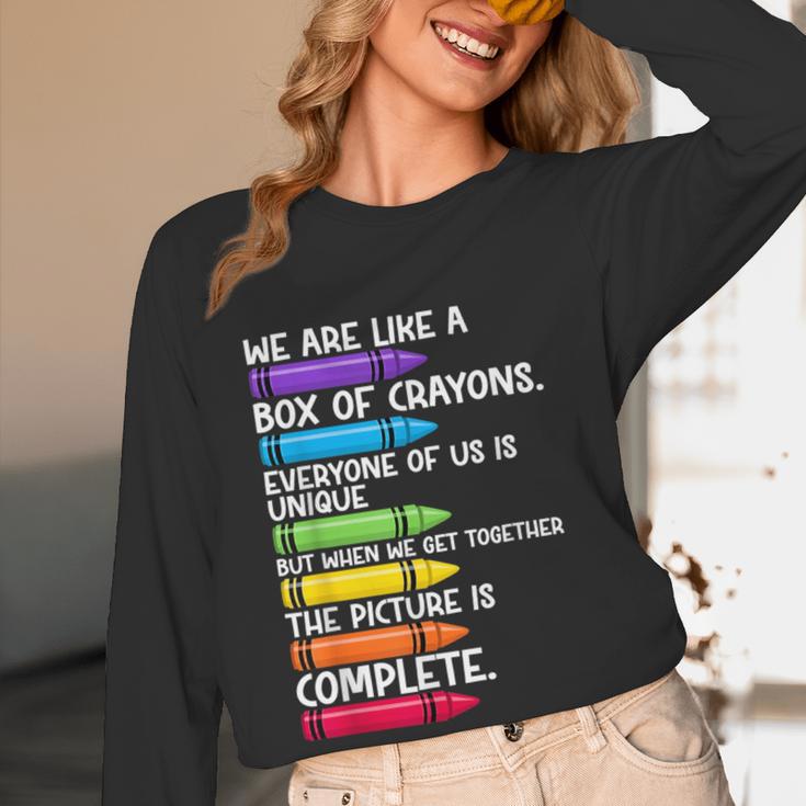 Back To School Teacher We Are Like A Box Of Crayons Women Long Sleeve T-Shirt, novelty gifts, funny gifts Back To School Teacher We Are Like A Box Of Crayons Women Long Sleeve T-Shirt, novelty gifts, funny gifts