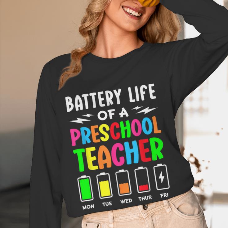 Battery Life Of a Preschool School Teacher School Week Women Long Sleeve T-Shirt, novelty gifts, funny gifts Battery Life Of a Preschool School Teacher School Week Women Long Sleeve T-Shirt, novelty gifts, funny gifts
