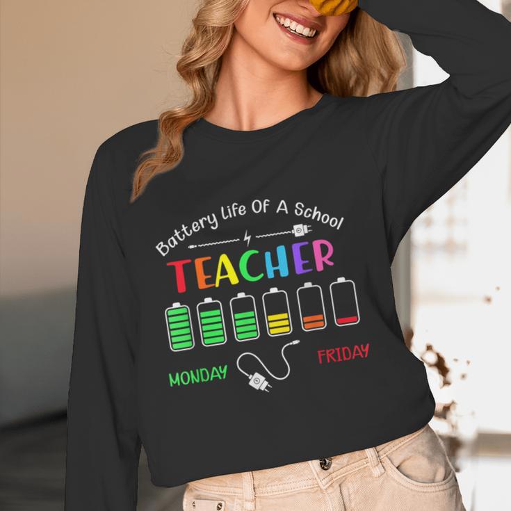 Battery Life Of A School Teacher Monday To Friday For Men Women Women Long Sleeve T-Shirt, novelty gifts, funny gifts