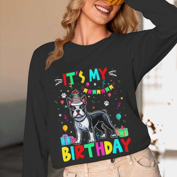 My Birthday Colorful Costume Boston Terrier Party Women Long Sleeve T-Shirt, novelty gifts, funny gifts