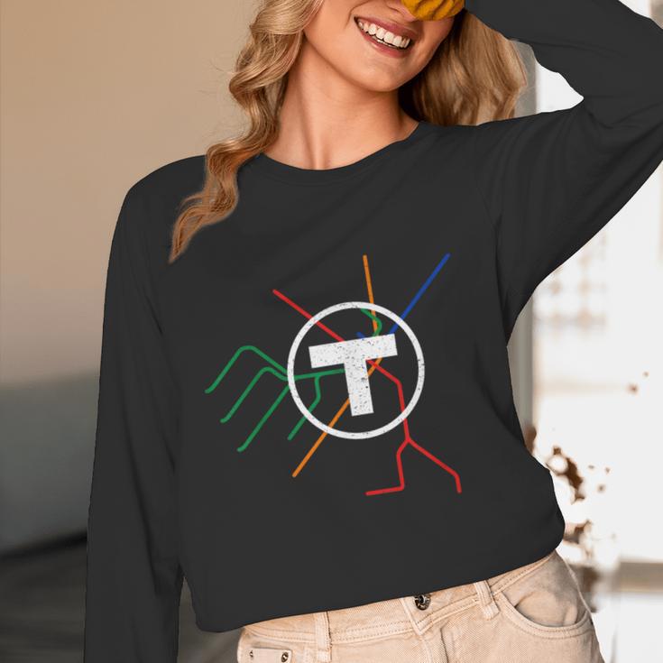 Boston T Subway Map Vintage MBTA Women Long Sleeve T-Shirt, novelty gifts, funny gifts