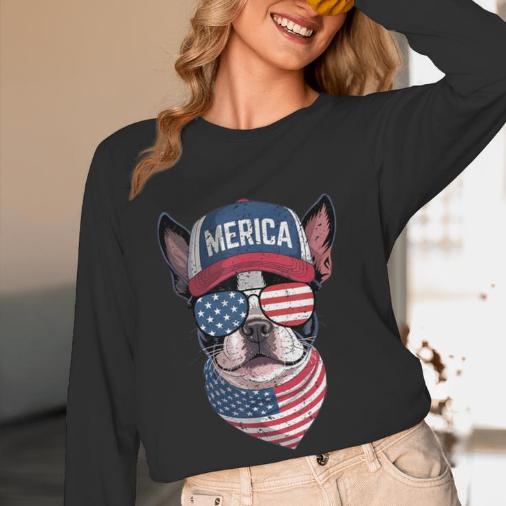 Boston Terrier 4th Of July US Merica Bostie Dog Patriotic For Men Women Kids Women Long Sleeve T-Shirt, novelty gifts, funny gifts