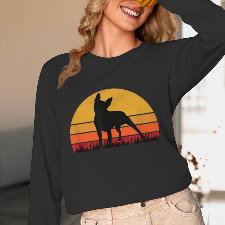 Boston Terrier Bostie Sunset Retro Dog Pet Mom Dad Women Long Sleeve T-Shirt, novelty gifts, funny gifts
