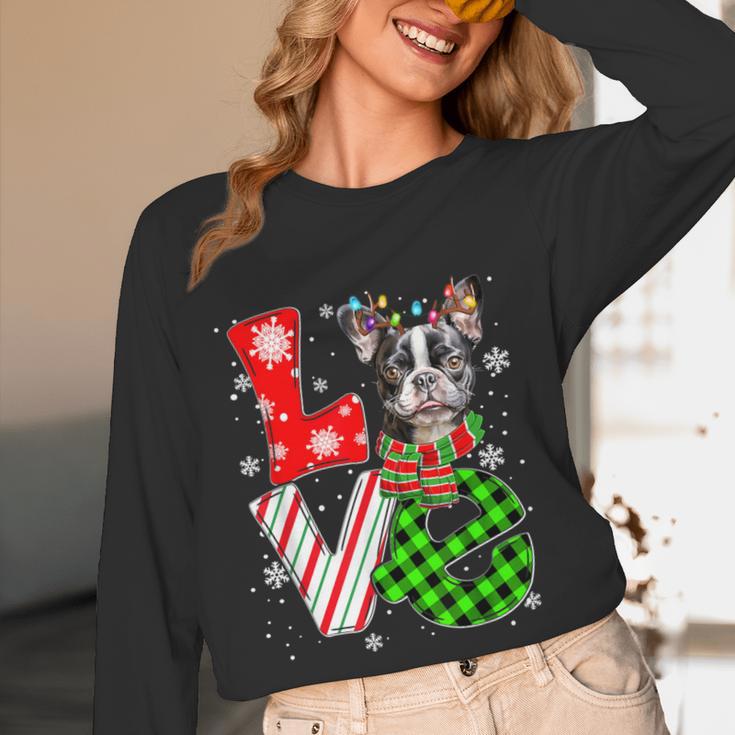Boston Terrier Christmas Tree Lights Santa Dog Xmas For Men Women Kids Women Long Sleeve T-Shirt, novelty gifts, funny gifts