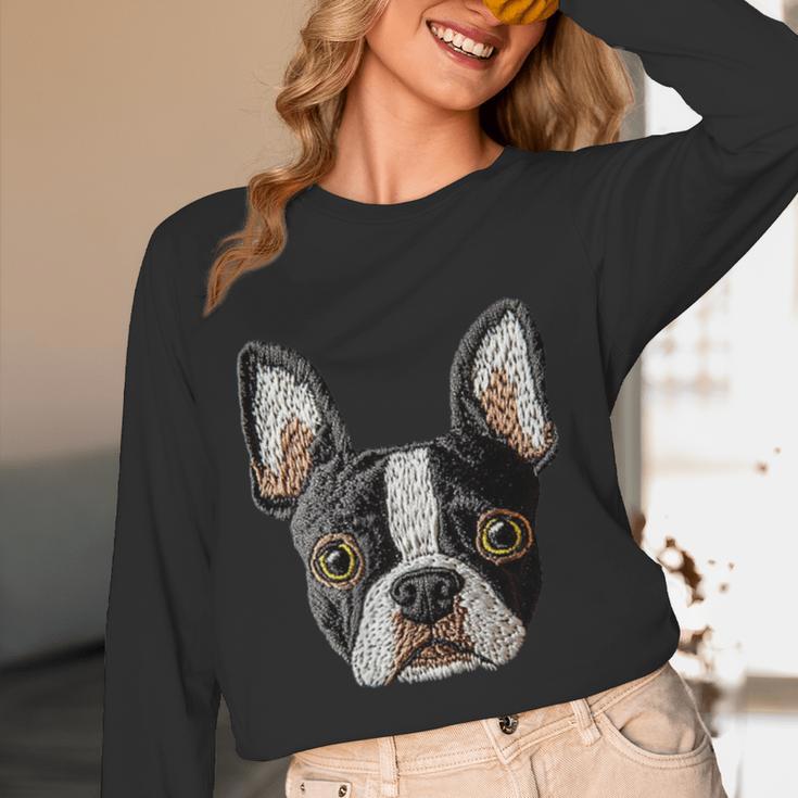 Boston Terrier Cute Puppy Face Dog Lover Pet Owner Women Long Sleeve T-Shirt, novelty gifts, funny gifts