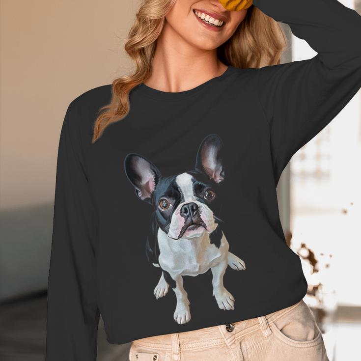 Boston Terrier Dog Motif Pet Art Boston Terrier Men Women Kids Women Long Sleeve T-Shirt, novelty gifts, funny gifts