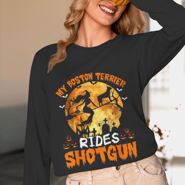 My Boston Terrier Dog Rides Shotgun Witch Halloween Men Women Women Long Sleeve T-Shirt, novelty gifts, funny gifts