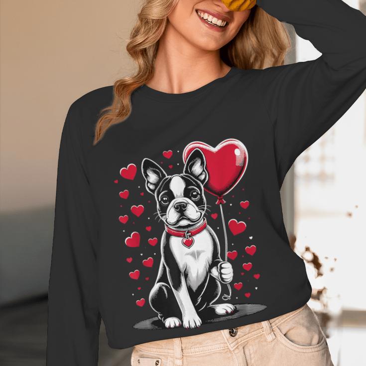 Boston Terrier Dog Valentine's Day Dog Owner Valentine Women Long Sleeve T-Shirt, novelty gifts, funny gifts
