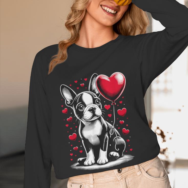 Boston Terrier Dog Valentine's Day Dog Owner Women Long Sleeve T-Shirt, novelty gifts, funny gifts