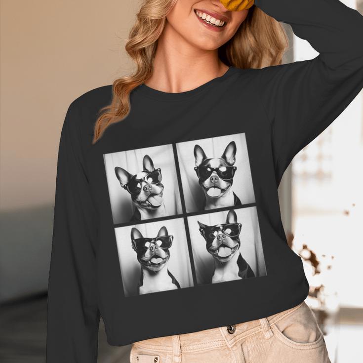 Boston Terrier Dogs With Sunglasses Photo Pets Meme Women Long Sleeve T-Shirt, novelty gifts, funny gifts