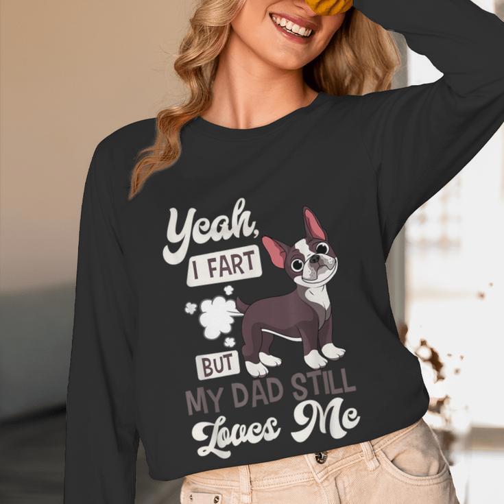 Boston Terrier Fart American Gentleman Non-Sporting Dog Women Long Sleeve T-Shirt, novelty gifts, funny gifts