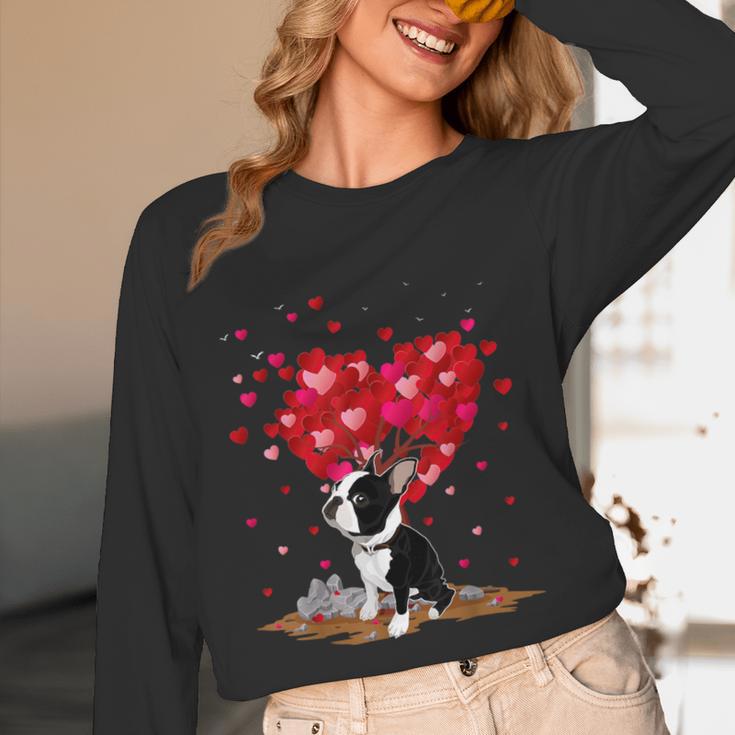 Boston Terrier Lover Heart Shape Boston Terrier Valentine Women Long Sleeve T-Shirt, novelty gifts, funny gifts