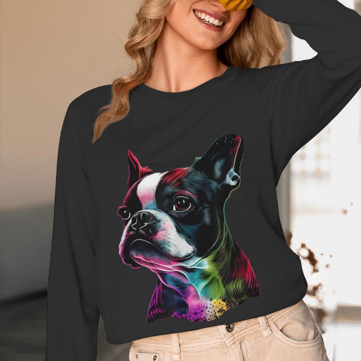 Boston Terrier Lovers Colorful Pop Art Boston Terrier Women Long Sleeve T-Shirt, novelty gifts, funny gifts