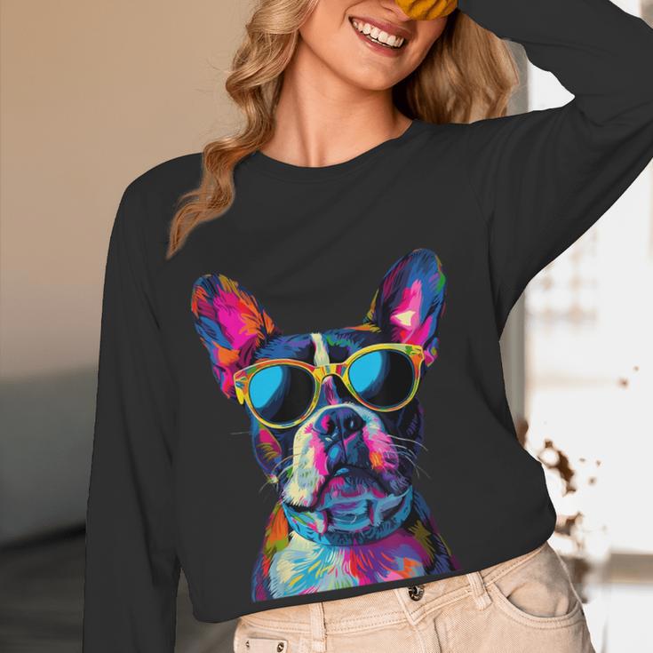 Boston Terrier Lovers Pop Art Boston Terrier Women Long Sleeve T-Shirt, novelty gifts, funny gifts