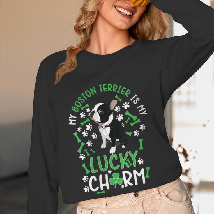 My Boston Terrier Is My Lucky Charm Paw Dog St Patrick's Day Women Long Sleeve T-Shirt, novelty gifts, funny gifts