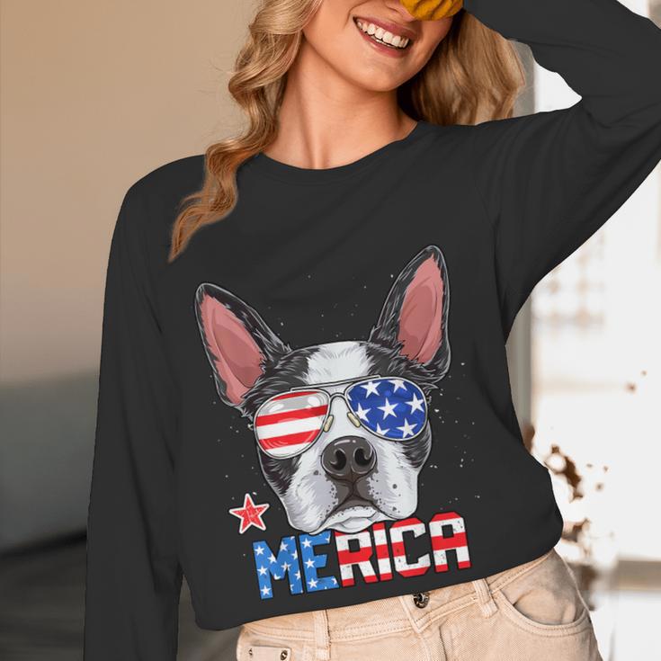 Boston Terrier Merica 4th Of July T Shirt Men Boys Dog Puppy Women Long Sleeve T-Shirt, novelty gifts, funny gifts