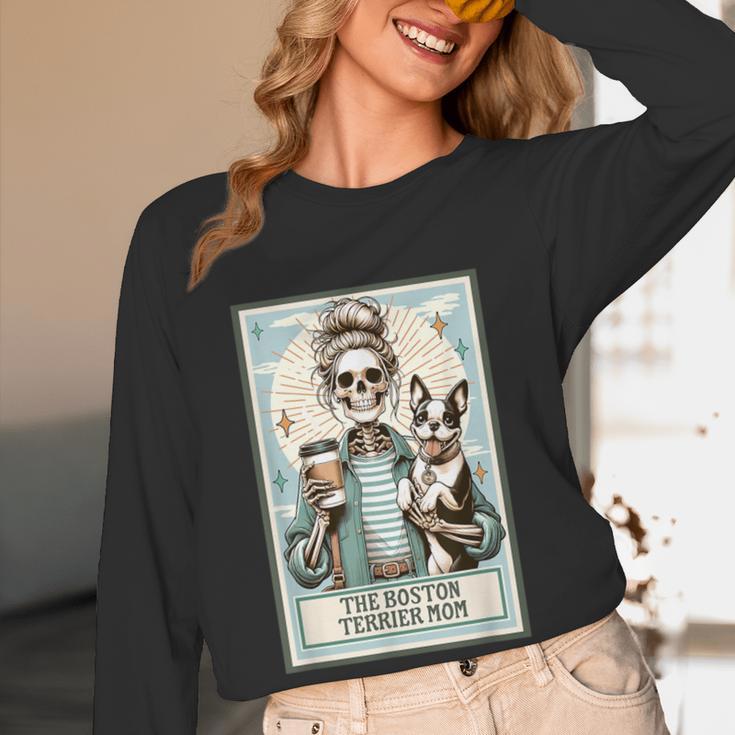 The Boston Terrier Mom Skeleton Spooky Season Halloween Women Long Sleeve T-Shirt, novelty gifts, funny gifts