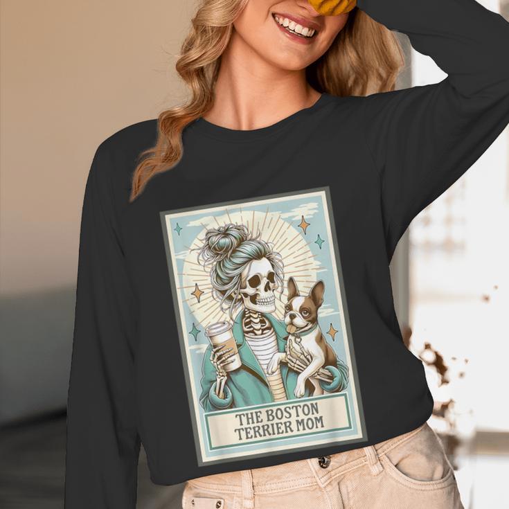 Boston Terrier Mom Skeleton Tarot Card Witch Vibes Dog Mom Women Long Sleeve T-Shirt, novelty gifts, funny gifts