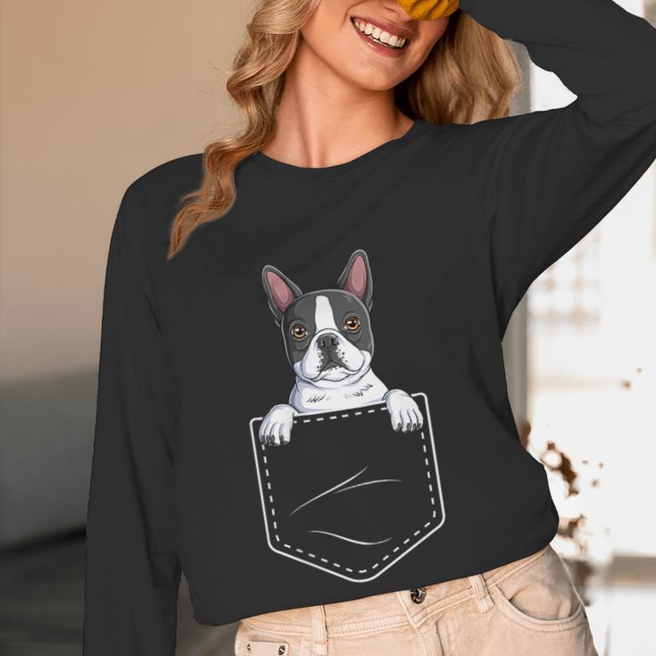 Boston Terrier In The Pocket Cute Boston Terrier Dog Lovers For Men Women Girls Kids Women Long Sleeve T-Shirt, novelty gifts, funny gifts