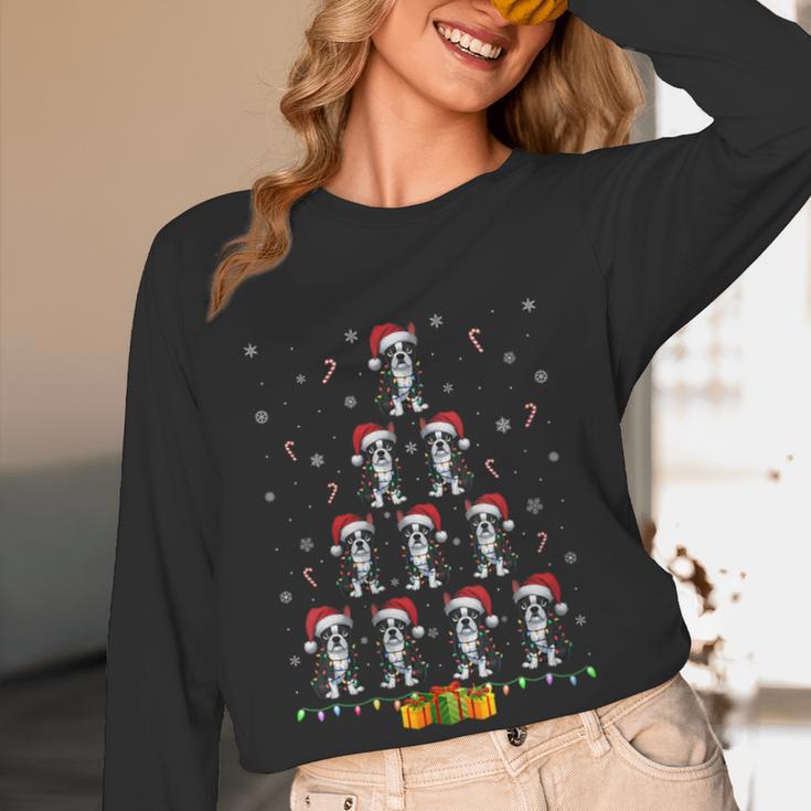 Boston Terrier Santa Hat Xmas Light Men Women Christmas Tree Women Long Sleeve T-Shirt, novelty gifts, funny gifts