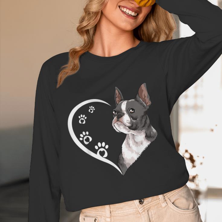 Boston Terrier Shirts For Women Girls Kids Heart Cute Women Long Sleeve T-Shirt, novelty gifts, funny gifts