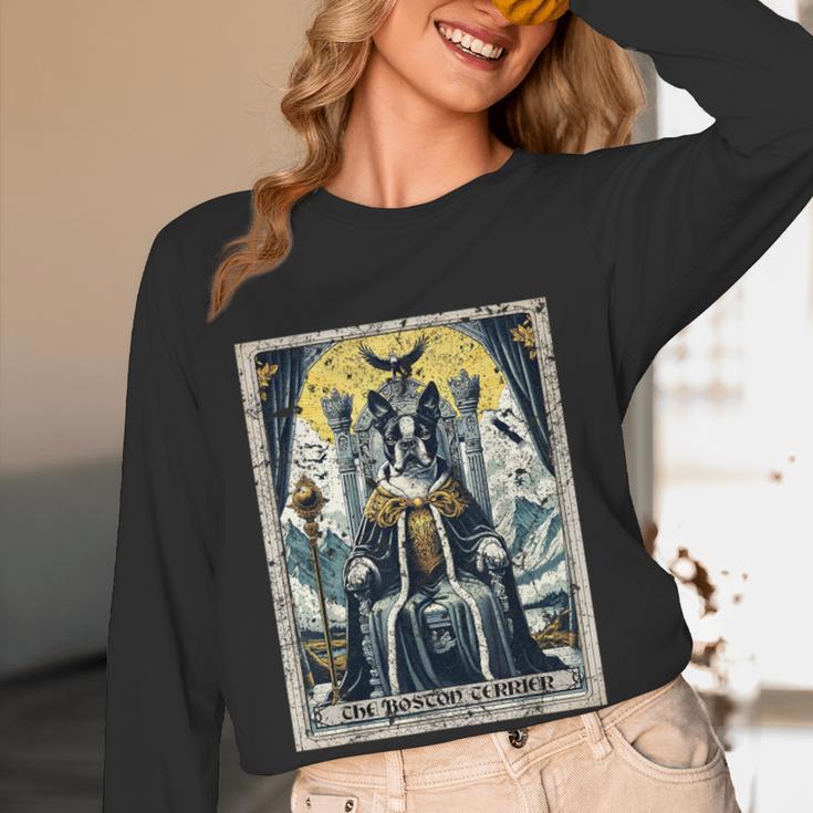 Boston Terrier Tarot Card Dog Women Long Sleeve T-Shirt, novelty gifts, funny gifts