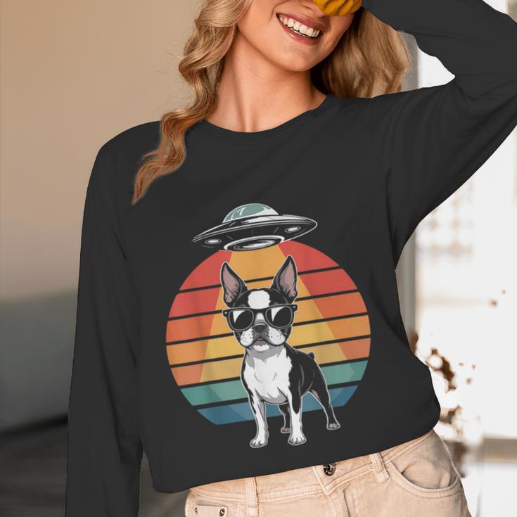 Boston Terrier UFO Alien Boston Terrier Dog Mom Dad Women Long Sleeve T-Shirt, novelty gifts, funny gifts