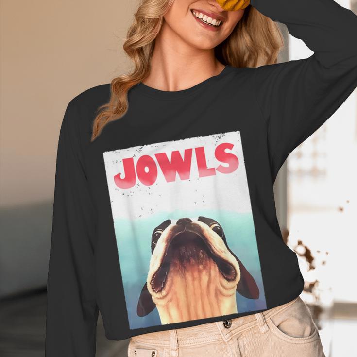 Boston Terriers Jowls Dog Mom Dog Dad Women Long Sleeve T-Shirt, novelty gifts, funny gifts