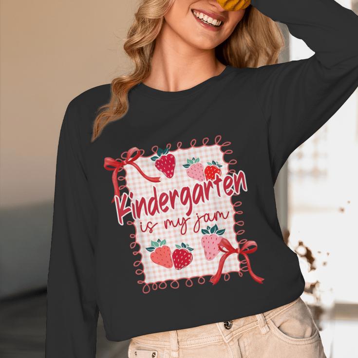Bow Strawberry Kindergarten Is My Jam Teacher Kinder Team Women Long Sleeve T-Shirt, novelty gifts, funny gifts Bow Strawberry Kindergarten Is My Jam Teacher Kinder Team Women Long Sleeve T-Shirt, novelty gifts, funny gifts