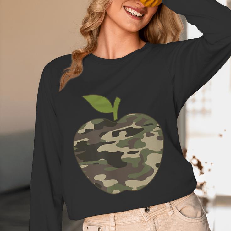 Camo Apple Camouflage Clothing School Student Camo Teacher Men Women Kids Women Long Sleeve T-Shirt, novelty gifts, funny gifts