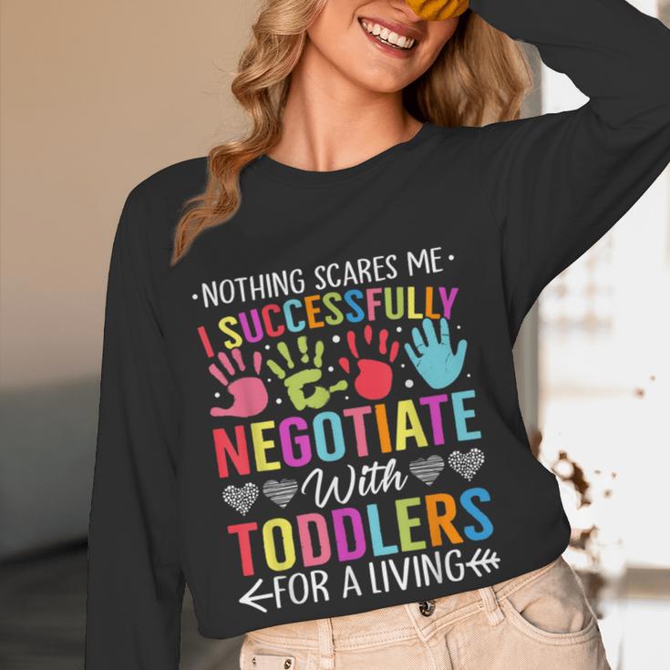 Childcare Teacher Negotiate With Toddlers Daycare Provider Men Women Girls Kids Women Long Sleeve T-Shirt, novelty gifts, funny gifts