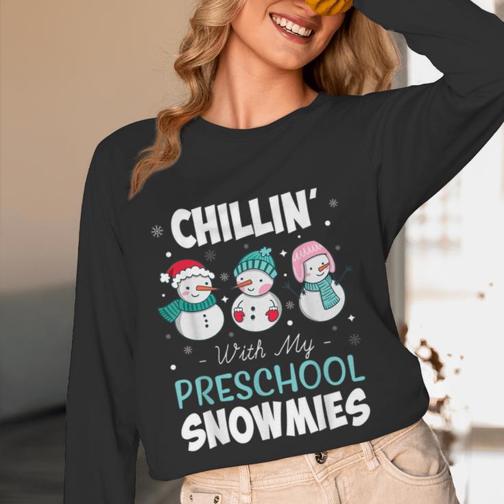 Chillin' With My Preschool Snowmies Teacher Christmas Men Women Kids Women Long Sleeve T-Shirt, novelty gifts, funny gifts Chillin' With My Preschool Snowmies Teacher Christmas Men Women Kids Women Long Sleeve T-Shirt, novelty gifts, funny gifts