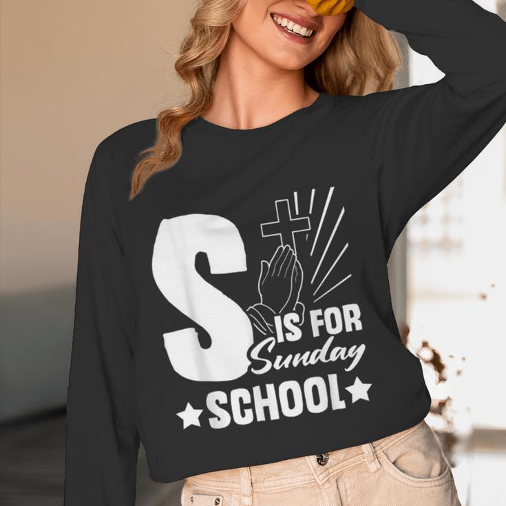 Christian Teacher S Is For Sunday School Essentials Women Long Sleeve T-Shirt, novelty gifts, funny gifts Christian Teacher S Is For Sunday School Essentials Women Long Sleeve T-Shirt, novelty gifts, funny gifts