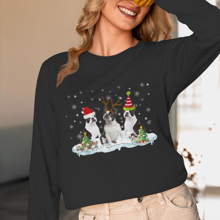 Christmas Boston Terrier Santa Dog Lover Women Long Sleeve T-Shirt, novelty gifts, funny gifts