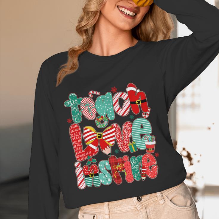 Christmas Coquette Bow Teacher Teach Love Inspire Women Long Sleeve T-Shirt, novelty gifts, funny gifts