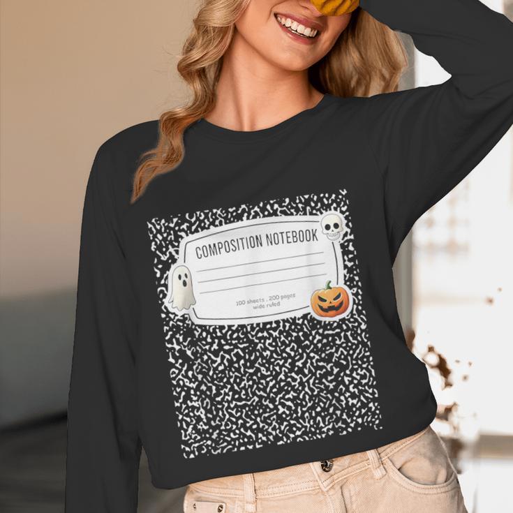 Composition Notebook Costume Adult Halloween For Teacher Women Long Sleeve T-Shirt, novelty gifts, funny gifts