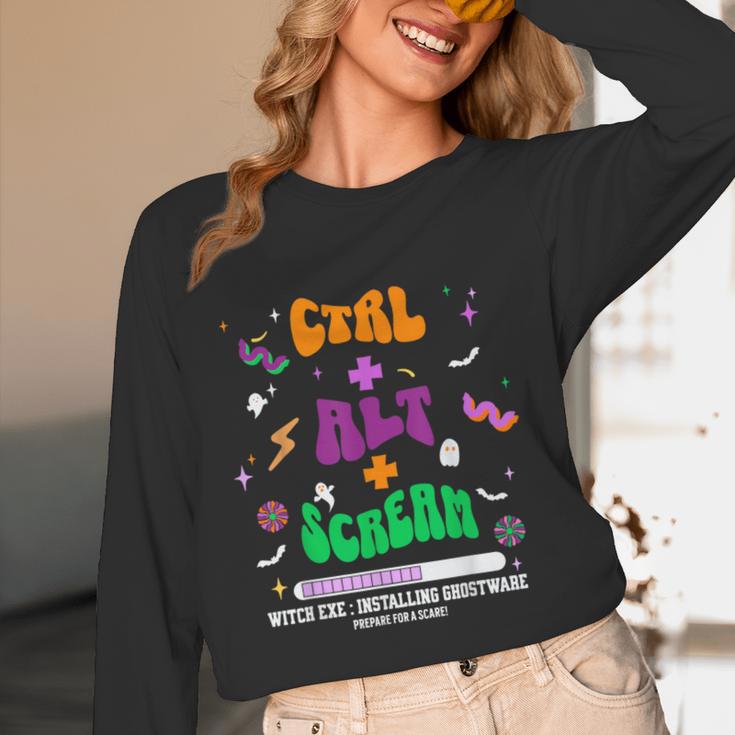Computer Teacher Spooky Halloween Technology STEM Engineer Women Long Sleeve T-Shirt, novelty gifts, funny gifts