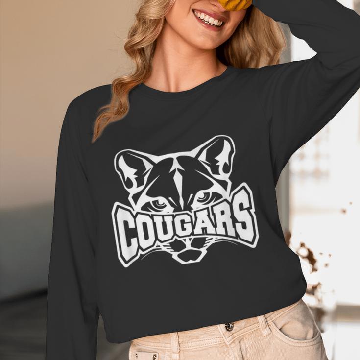 Cougars Teacher Student School Sports Fan Team Spirit Women Long Sleeve T-Shirt, novelty gifts, funny gifts