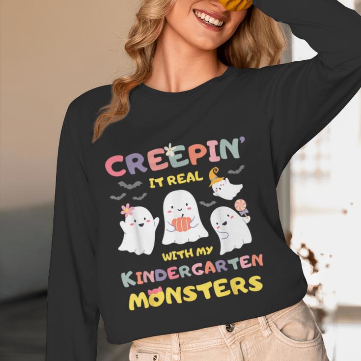 Creepin It Real With Kindergarten Monsters Halloween Teacher Women Long Sleeve T-Shirt, novelty gifts, funny gifts Creepin It Real With Kindergarten Monsters Halloween Teacher Women Long Sleeve T-Shirt, novelty gifts, funny gifts