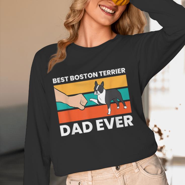 Cute Boston Terrier Best Boston Terrier Dad Ever Women Long Sleeve T-Shirt, novelty gifts, funny gifts